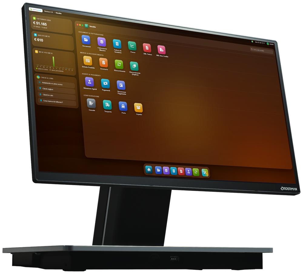 POS touch Orderman Magellan con il gestionale Genius 2.0 sullo schermo